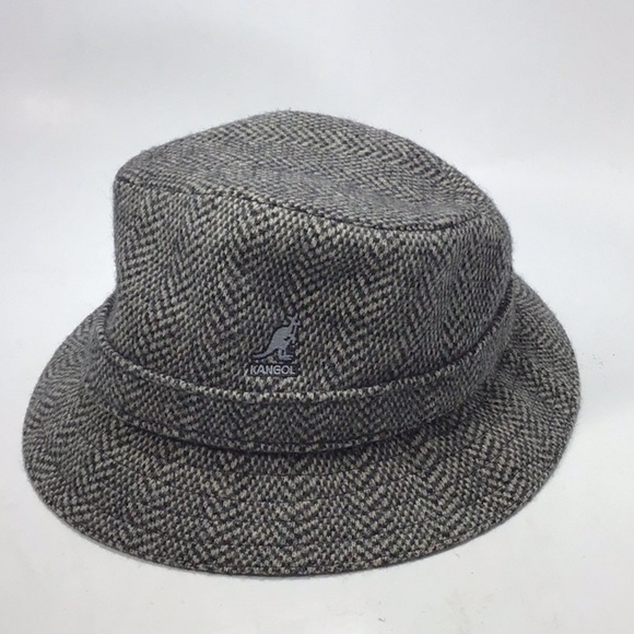 Kangol Vintage Tweed Herringbone Wool Fedora Grey & Black Hat Size Medium. - Picture 6 of 12
